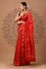 Maheshwari Silk Saree - Hand Block Red Blocks